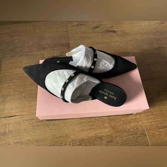KATE SPADE-NWT/Box Black Suede & Rhinestone Mary Janes - Picture 9 of 15